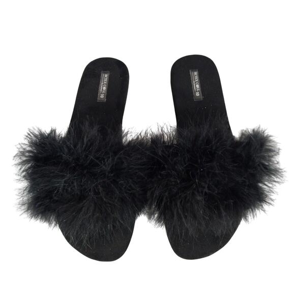 NWOT! BOTEX COLL! ADORABLE BLACK POUFY BOA FEATHER HOUSE SHOES, SLIPPERS! SZ 10 - Picture 4 of 10